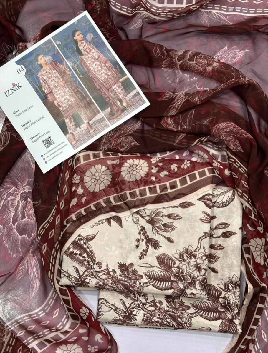 Lady's 3pc Unstich Suit IZNIK LAWN COLLECTION
