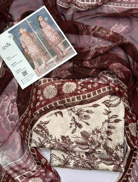 Lady's 3pc Unstich Suit IZNIK LAWN COLLECTION