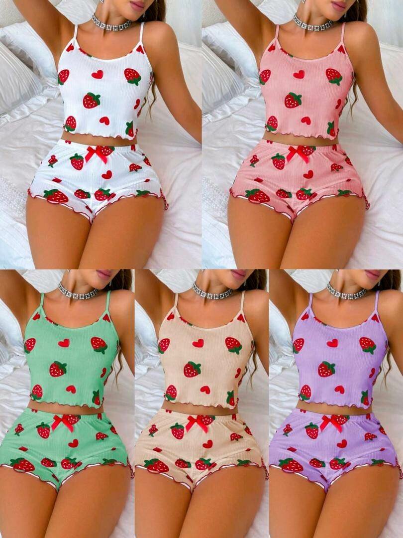 Ensemble short en maille à imprimé cœur