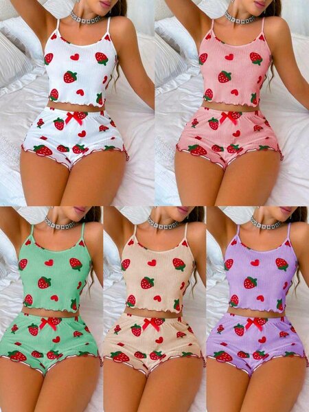 Ensemble short en maille à imprimé cœur