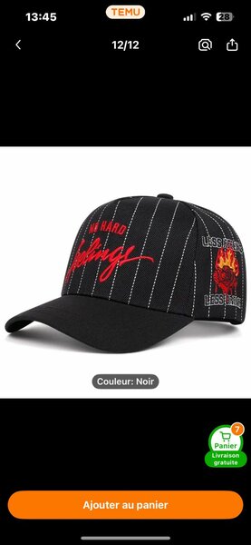 Casquette rayée noire stylée