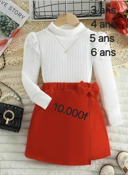 Ensemble Fille Élégant Blanc et Rouge