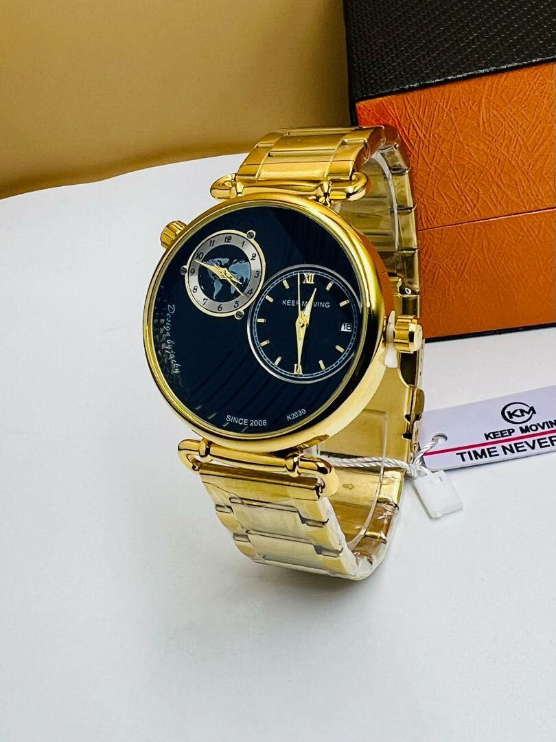 Main mécanique montre, or couleur avec cadran noir, GARDER en MOUVEMENT