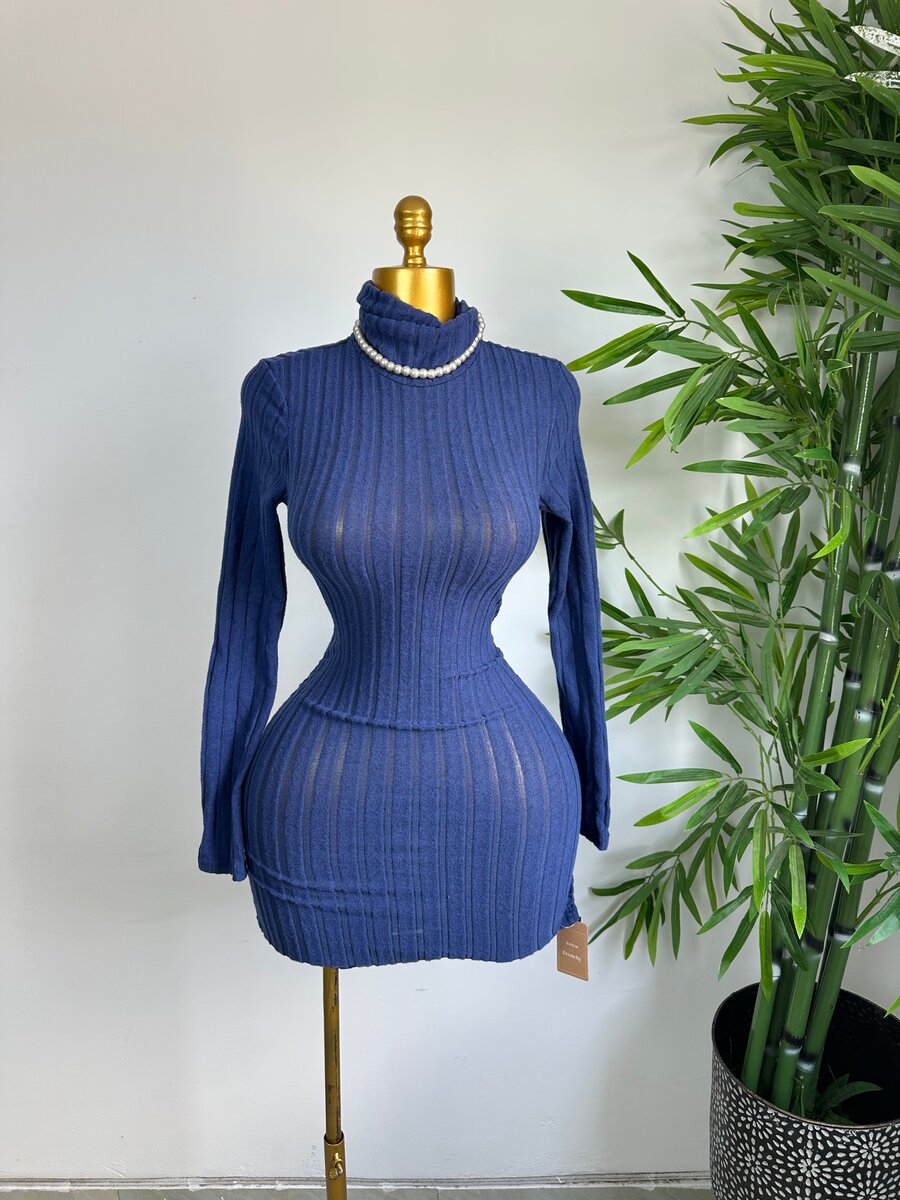 Robe pull col roulé bleu