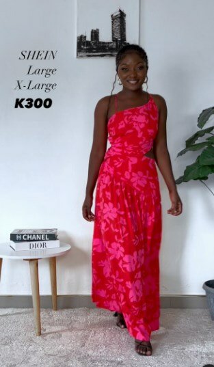 Dress pink, maxi, floral print, lacing on the back