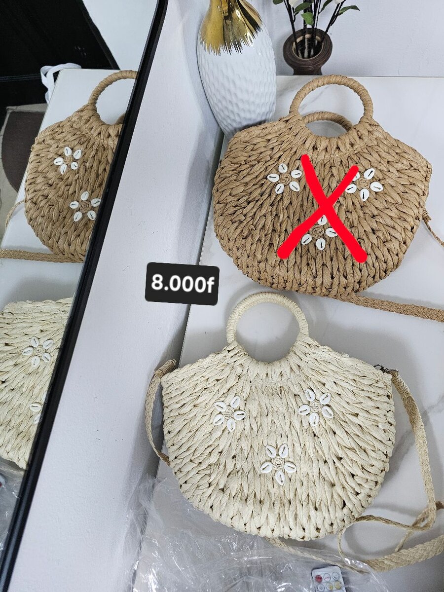 Mini sac en paille kaki et beige