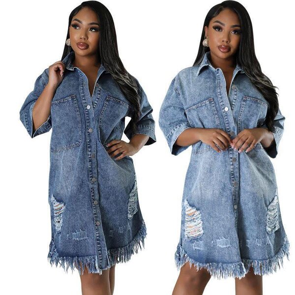 Robe chemise en jean tendance