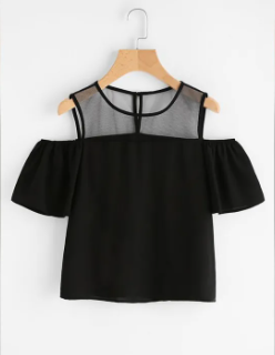 Open Shoulder Mesh Panel Top ( Fabric Linen And Net)