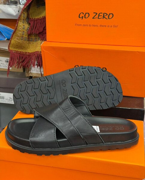 Sandales Plates en Cuir Noir pour Hommes