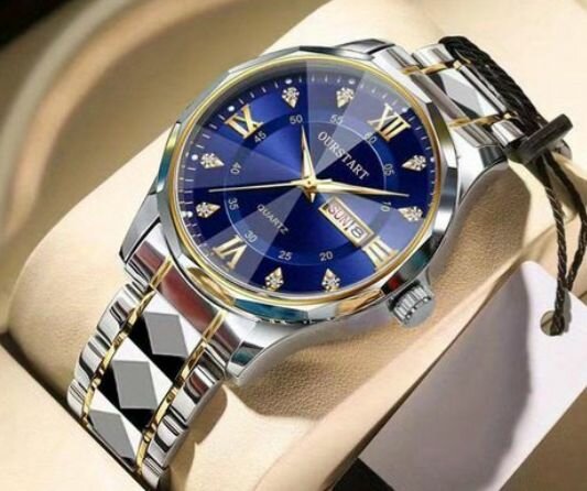 Montre Homme Acier et Or - Cadran Bleu