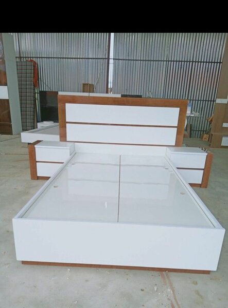 Lit avec rangement moderne blanc et bois