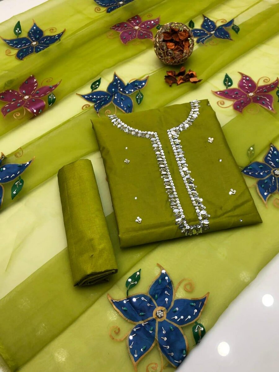 Oil paint work dress organza dc free