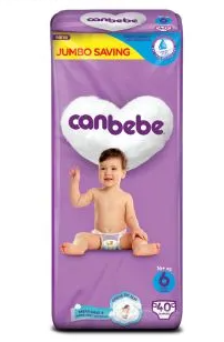Canbebee Baby Diapers Size 6, 40pcs - Comfort Fit, Super Absorbent, Leak Protection