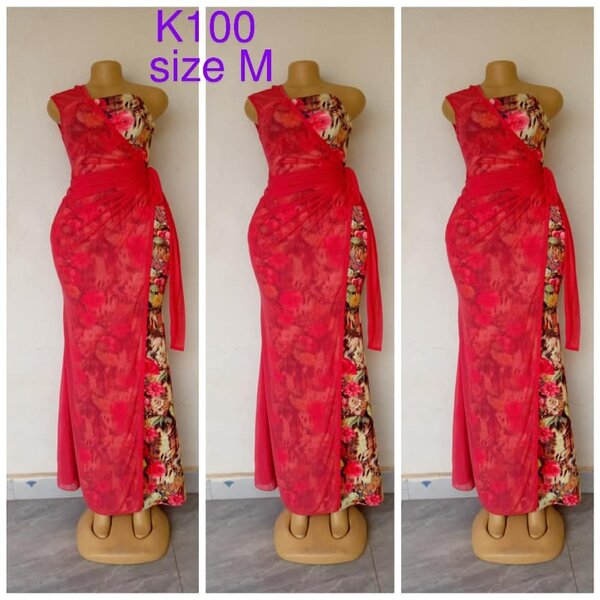 Maxi dress with red transparent cape, size M