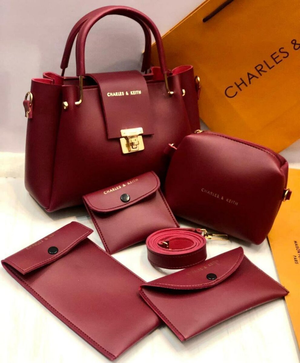 Stylish Women's Faux Leather Hand Bag Set - 5 Pcs