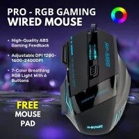 Gaming Mouse RGB Wired Optical Computer Mouse with 3200dpi - Breathing LED USB with 6 Buttons & Braided Wire including Side Buttons - Mouse with FREE Mouse Pad for laptop, PC, Gaming & Office Use