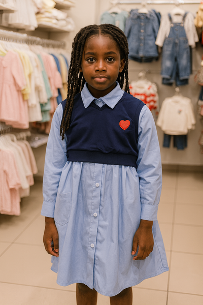 Robe Chemise Enfant avec Broderie Cœur