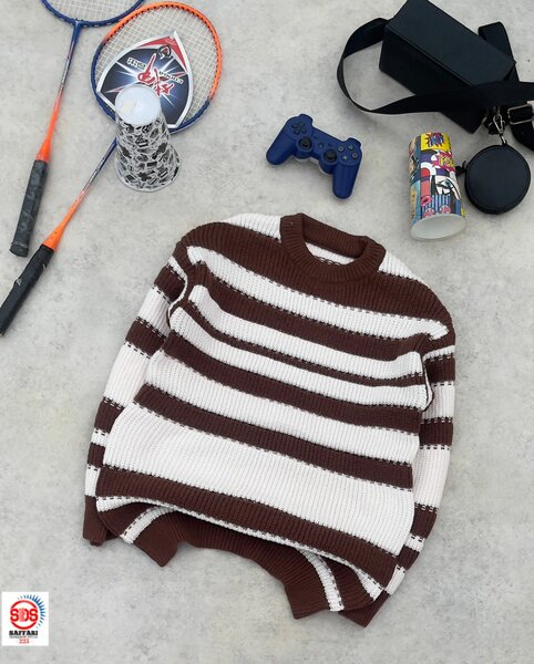 Pull Rayé Brun Blanc