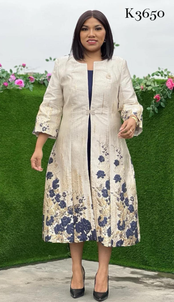 Navy Blue with Gold Floral Jacket 2 Piece