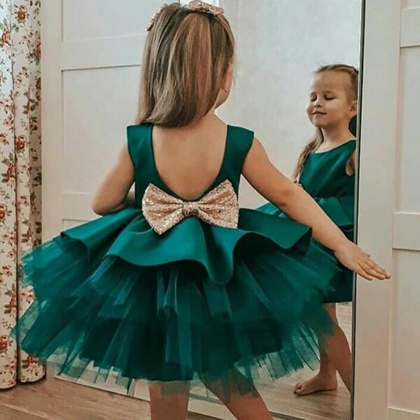 Emerald coloured satin dress
