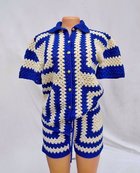 Crochet shirt and shorts two- piece set