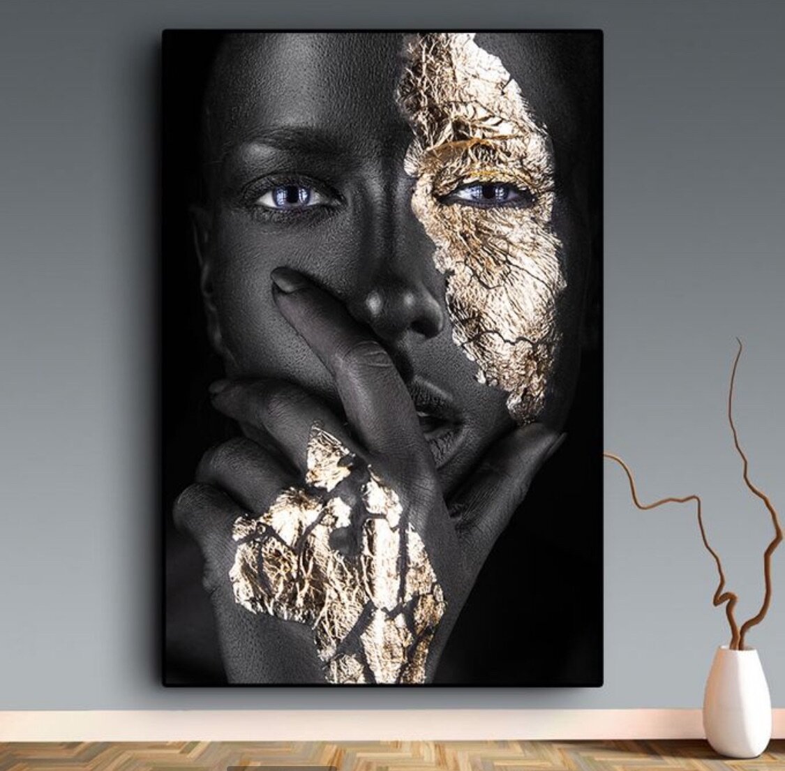 Tableau Femme Africaine Or Noir (sans Cadre) - 60*80 cm