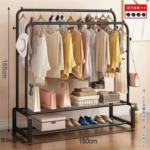 Metal Double Bar Clothes Rack With 2 Tier Shoe Rack