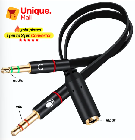 3.5mm Female to 2 Male Headphones Splitter - Mic Audio Y Splitter AUX Cable for Computer & laptop - Headset Adapter - Single pin Headphone to PC Convertor - 2 in 1 connector for PS4, Xbox, Tablet, Mobile by Unique Mall.