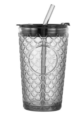 Deli Black Tinted Glass Tumbler with 2-in-1 Straw and Sip Lid & Straw