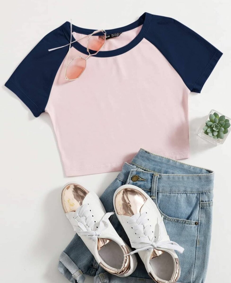 Shein Crop Top In Blue& Pink