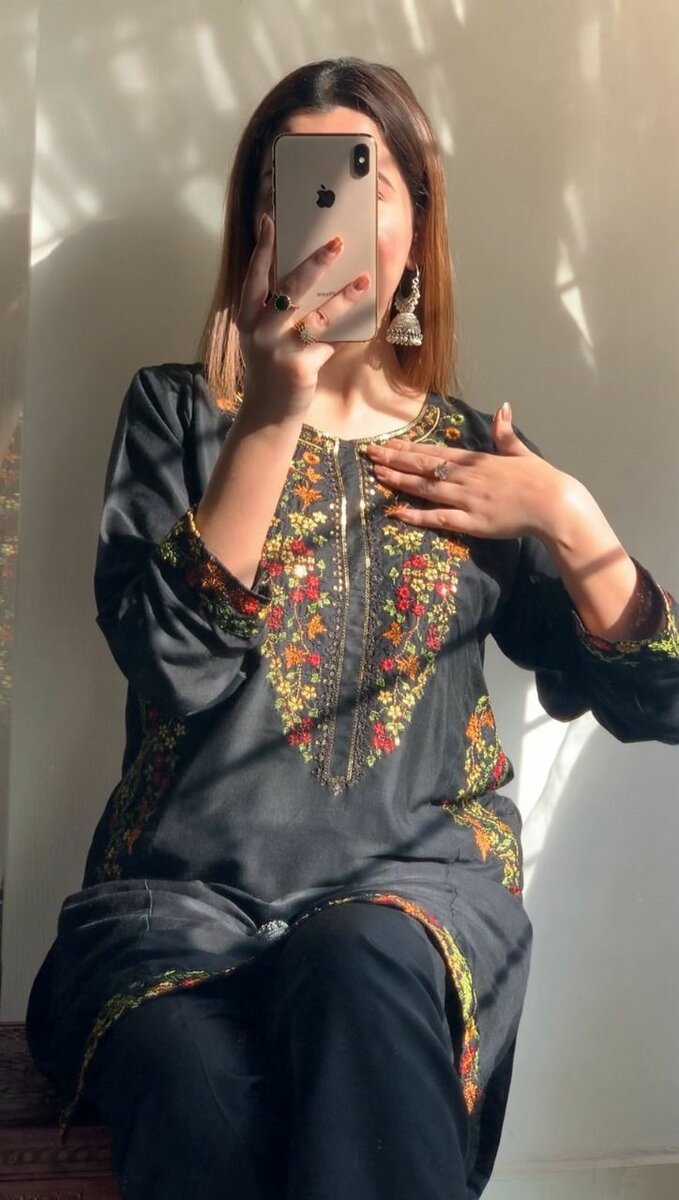 Black Pocket Embroided 2pc dress