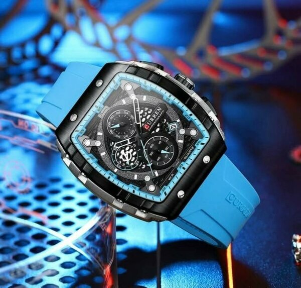 Montre Curren silicone bleu cadran carré - neuve