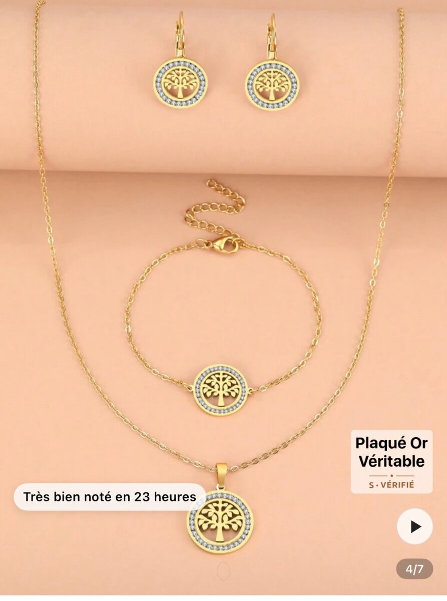 Set Bijoux Arbre de Vie Plaqué Or