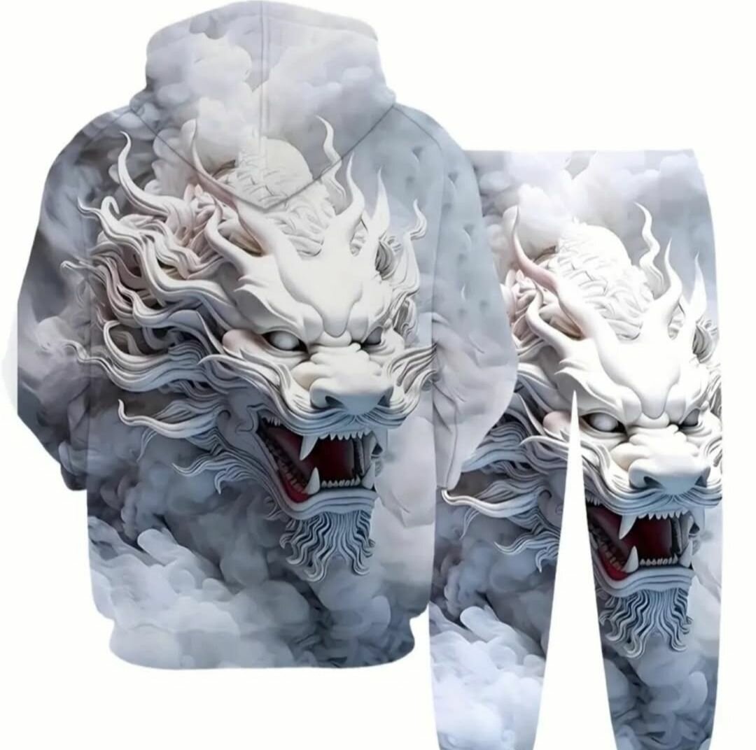 Худи и брюки комплект с дизайном дракона