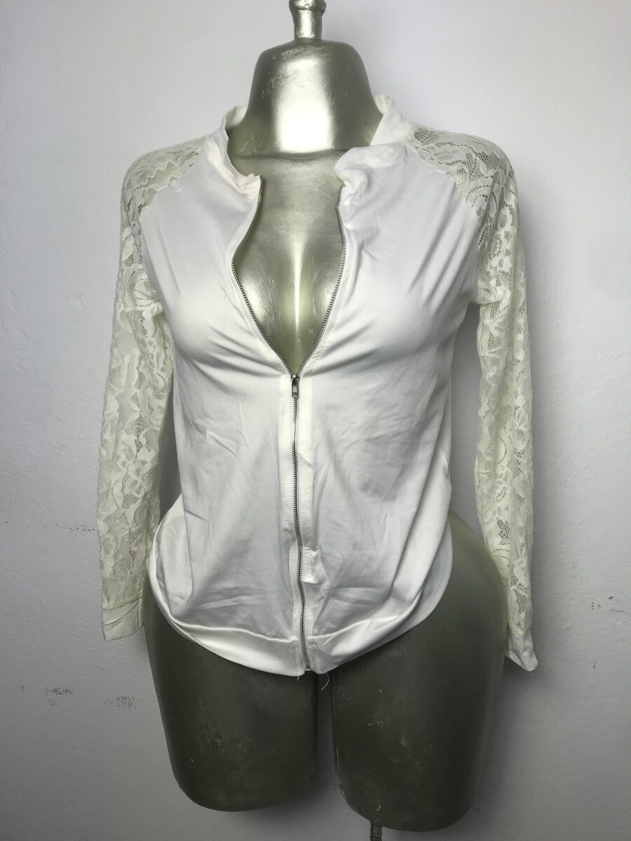 Veste zippée en dentelle blanche
