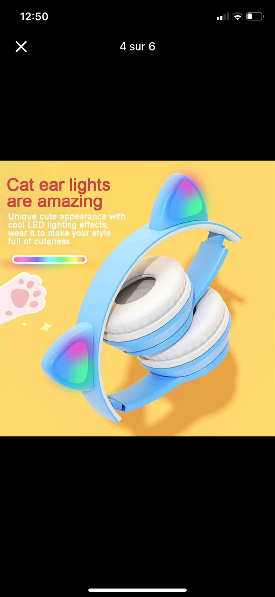 Casque Bluetooth Oreilles Chat LED