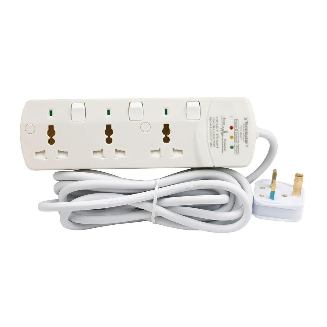 3 Way Universal Power Extension Socket With Surge Protection