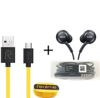 2 in 1 Bundle of Realme_ Android Charging Cable With AKG Samsung Handfreee 3.5mm High Bass