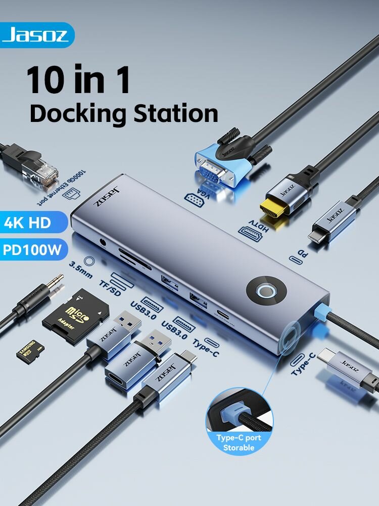 Jasoz H113 10 in 1 Docking Station 4K HDMI Type C