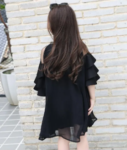 Dress Little Girls Clothing Long T Shirt Dress ( Fabric Chiffon And Linen) (Size 1-7 Yrs )