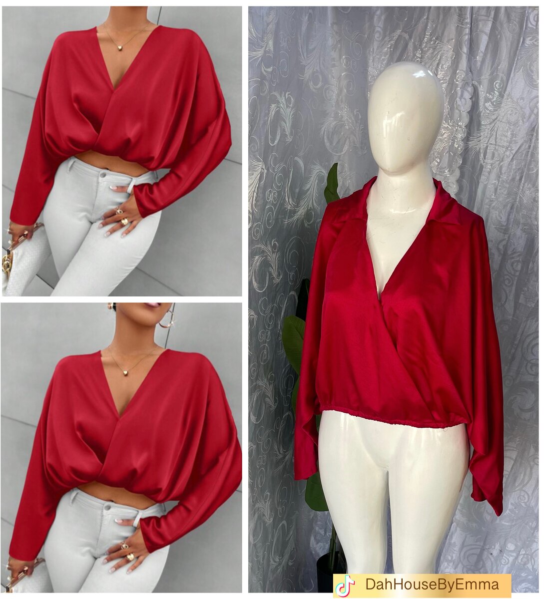 Blouse rouge drapée élégante