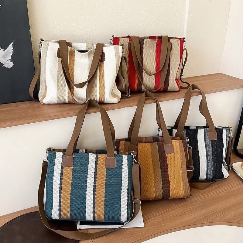 Sac cabas rayé en toile