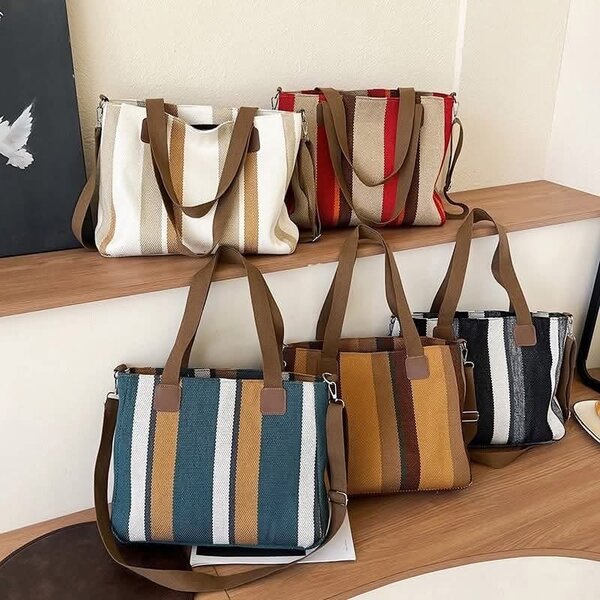 Sac cabas rayé en toile