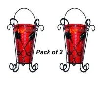 Pack of 2 - Hanging Wall Pots With Wrought Iron Brackets