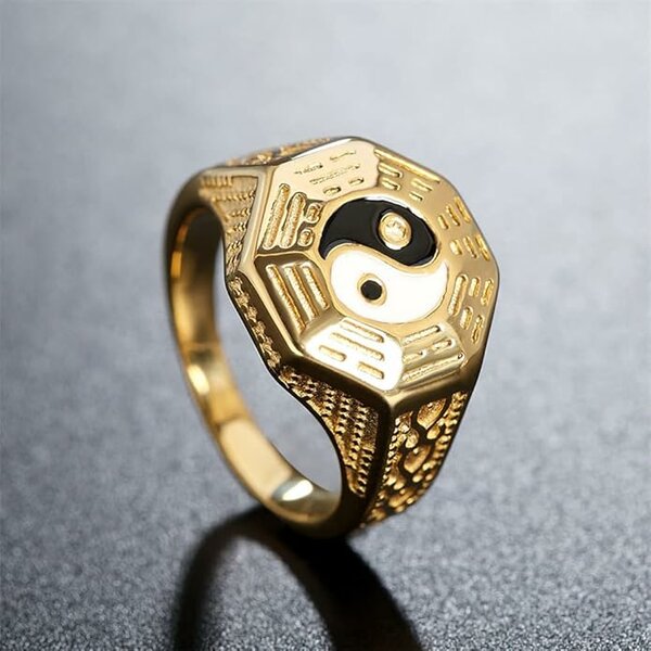 Bague Homme Yin Yang Dorée