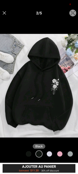 Sweat à Capuche Noir Motif