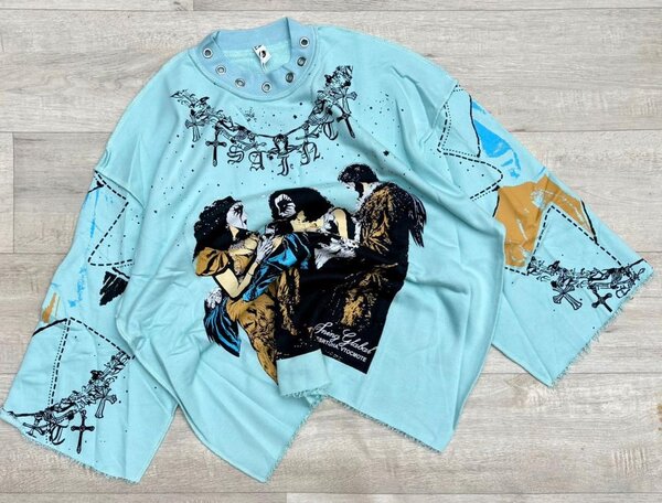 Poncho artistique bleu unique