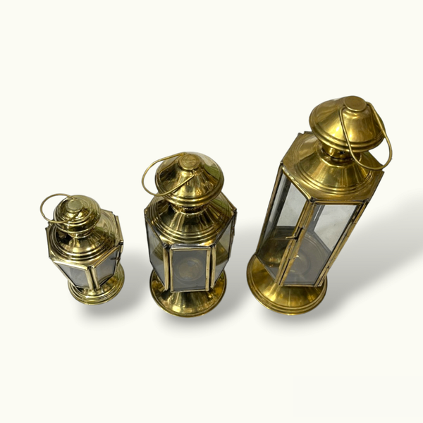 Beautiful Candle Holder Lantern Set, Antique Brass Lamp.