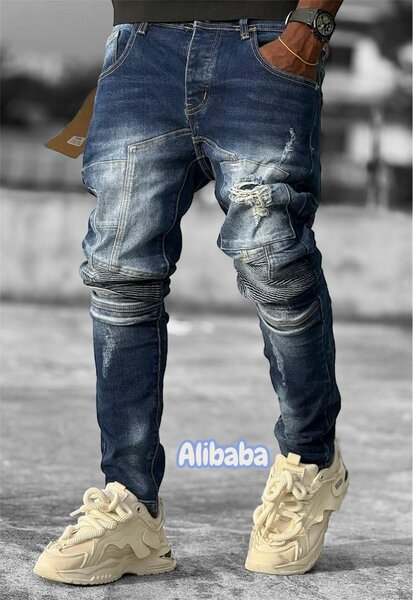 Jeans moto déchirés homme