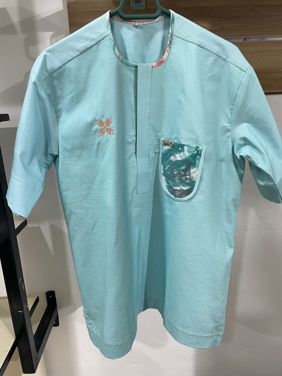 Chemise homme col Mao bleu tur